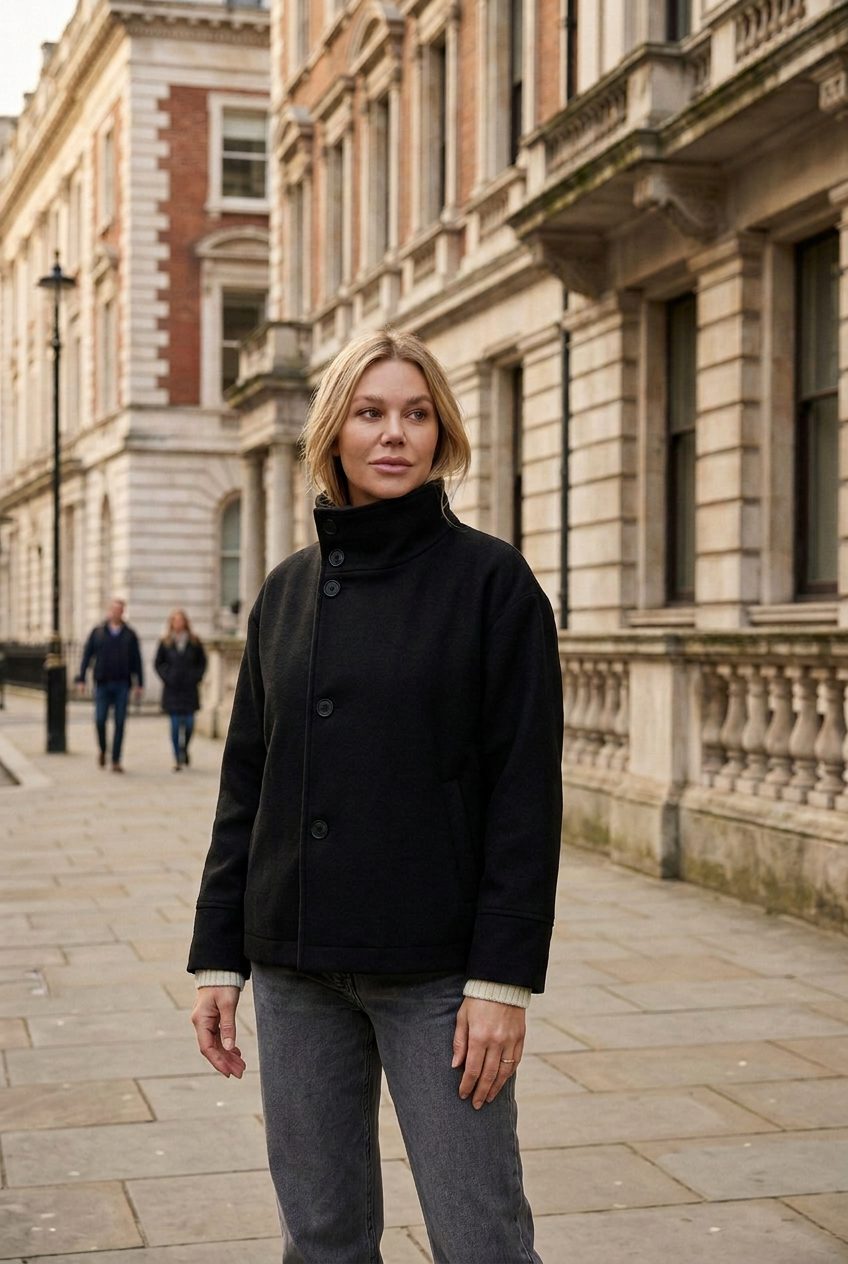 Leighton | Wool Cropped Button-Front Coat for Women