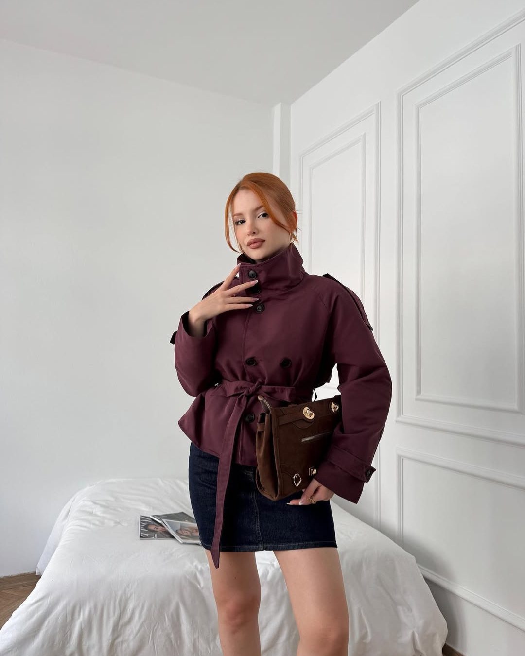 Luna | Cropped Double-Breasted Trench Coat with Belt for Women