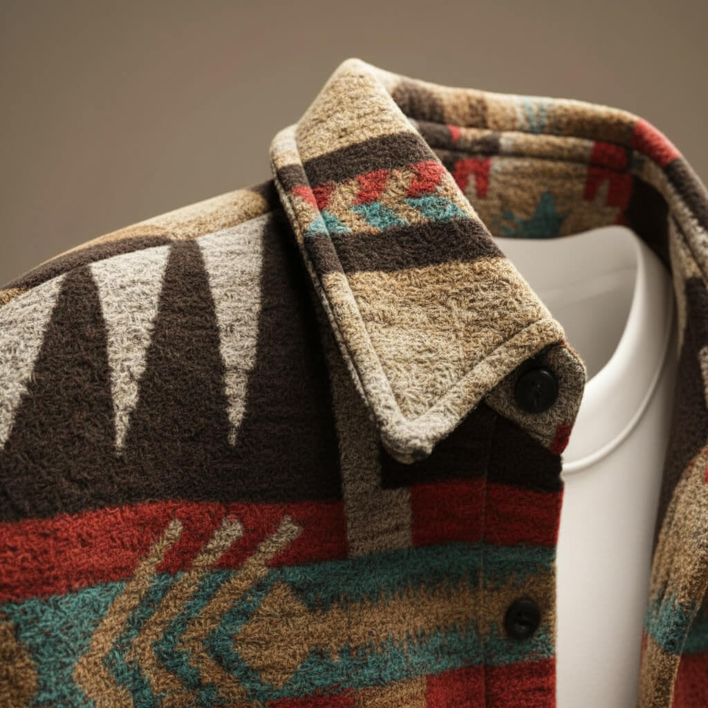 Marcus | Mens Patterned Wool Blend Jacket | Heritage Pattern, Relaxed Fit, Machine Washable | Dark and Light Brown XS-3XL