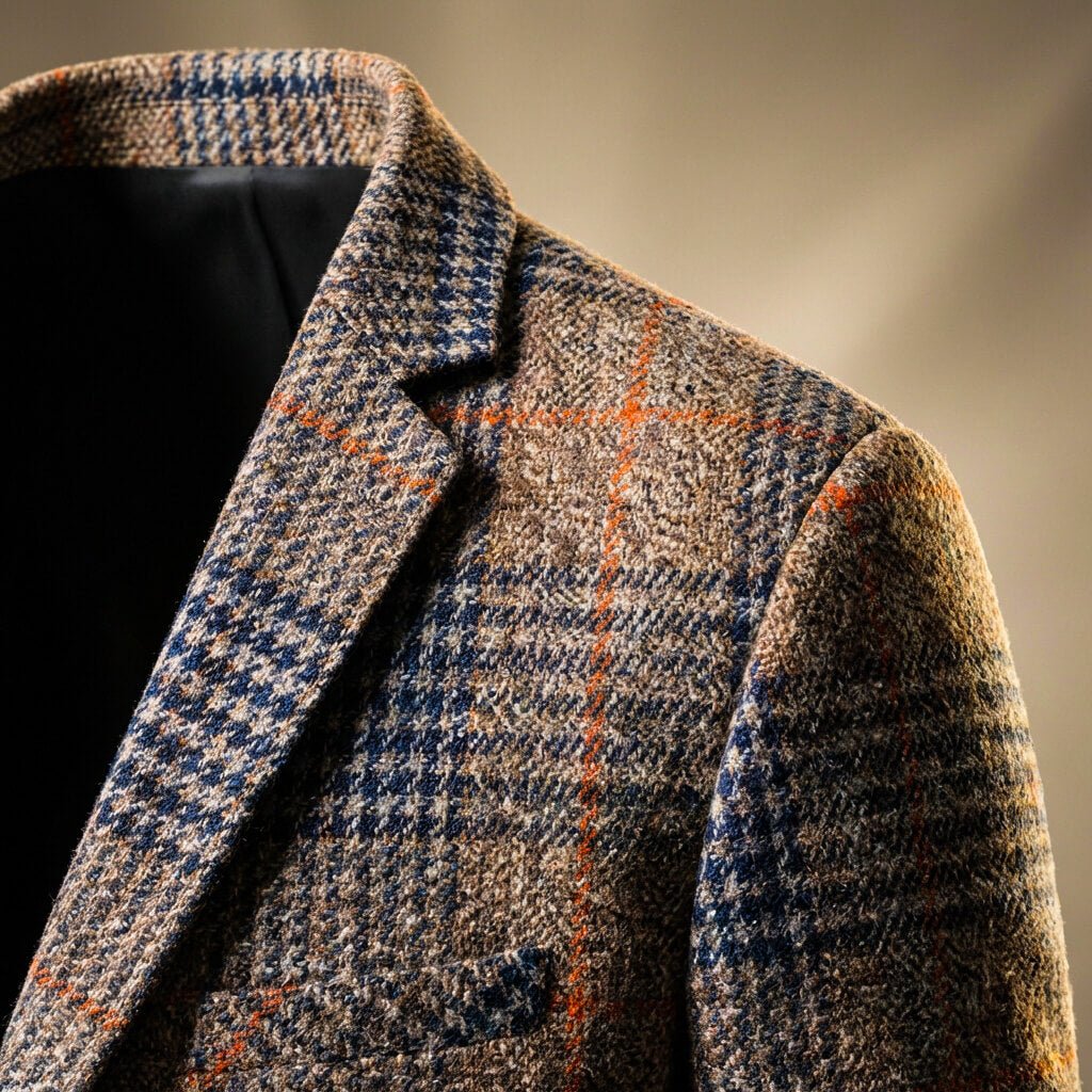 Kristopher | Mens Houndstooth Wool Blend Blazer | Notch Lapels, Two-Button, Multi-Pocket | Brown or Gray XS-2XL