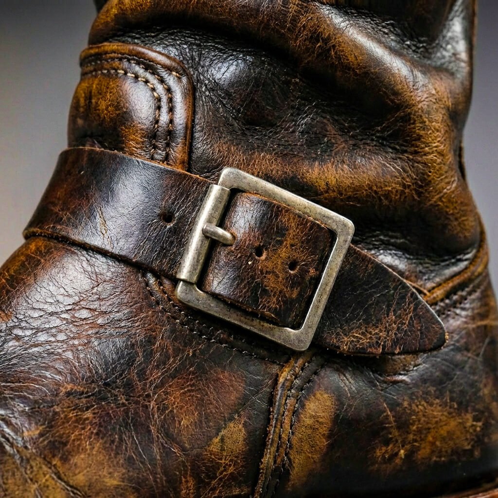 Sullivan | Mens Aged Leather Retro Boots with Buckles | Cushioned Insoles, Grip Sole | Brown, Burgundy and More US 6-14.5