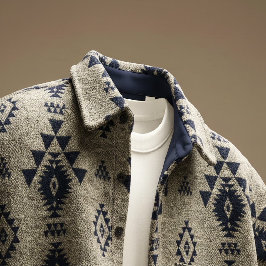 Weston | Mens Southwestern Pattern Wool Blend Jacket | Relaxed Fit, Machine Washable | Beige Navy, Obsidian Black XS-3XL