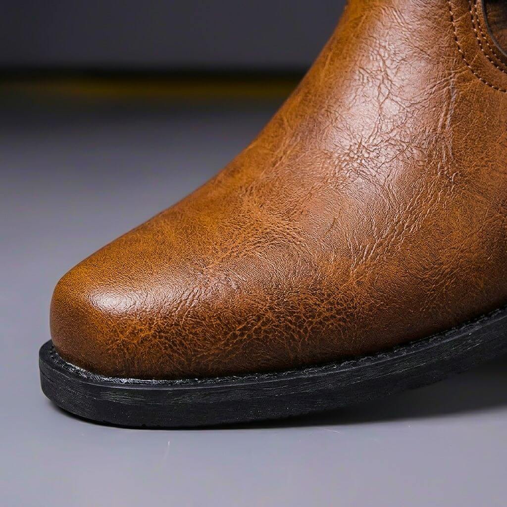 Philip | Mens Genuine Leather Boots with Metal Hardware | Cushioned Insoles, Slip-Resistant Sole | Cognac, Black US 7-12