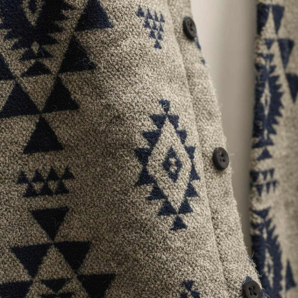 Weston | Mens Southwestern Pattern Wool Blend Jacket | Relaxed Fit, Machine Washable | Beige Navy, Obsidian Black XS-3XL