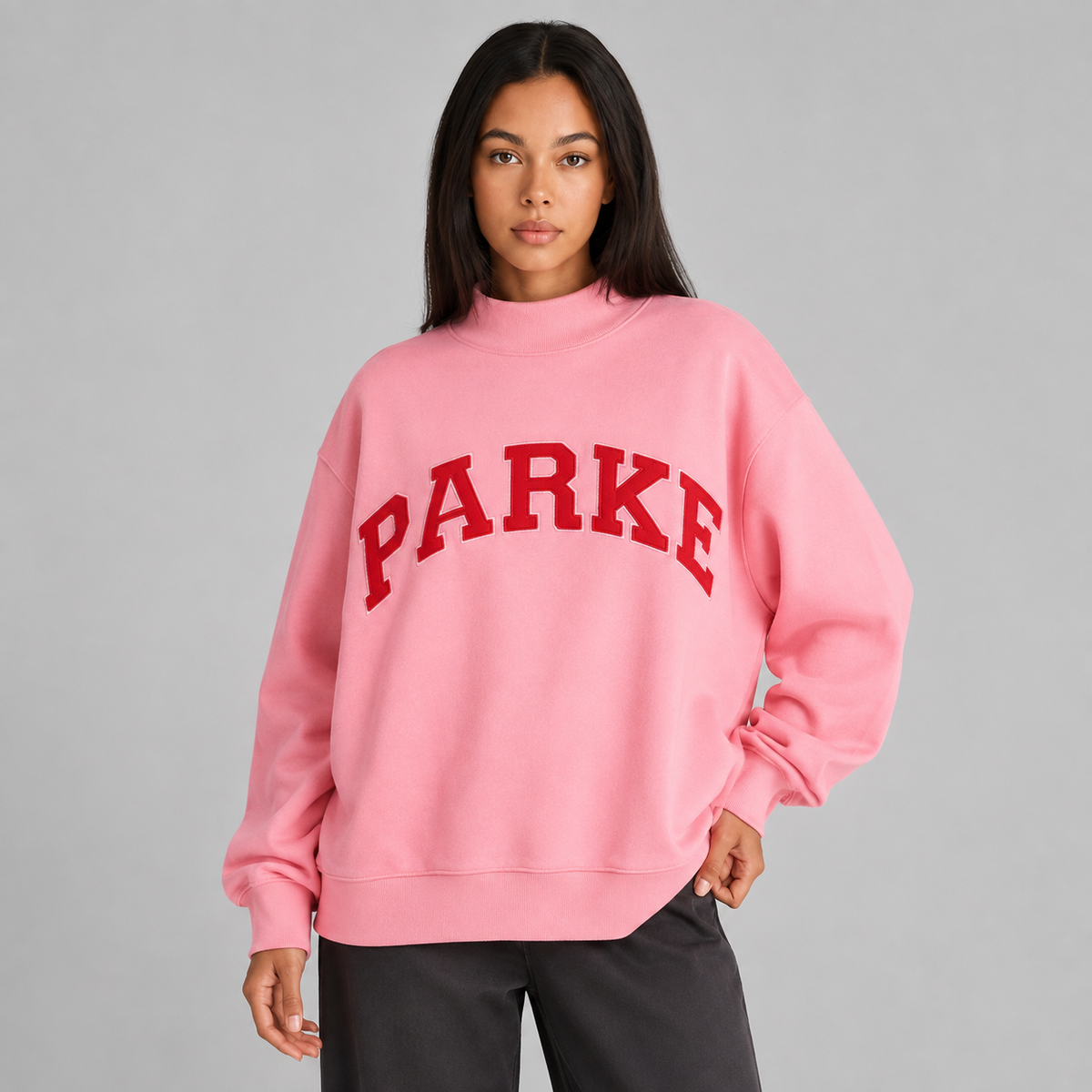 Women's Oversized Varsity Sweatshirt, Mock Neck, Long Sleeves