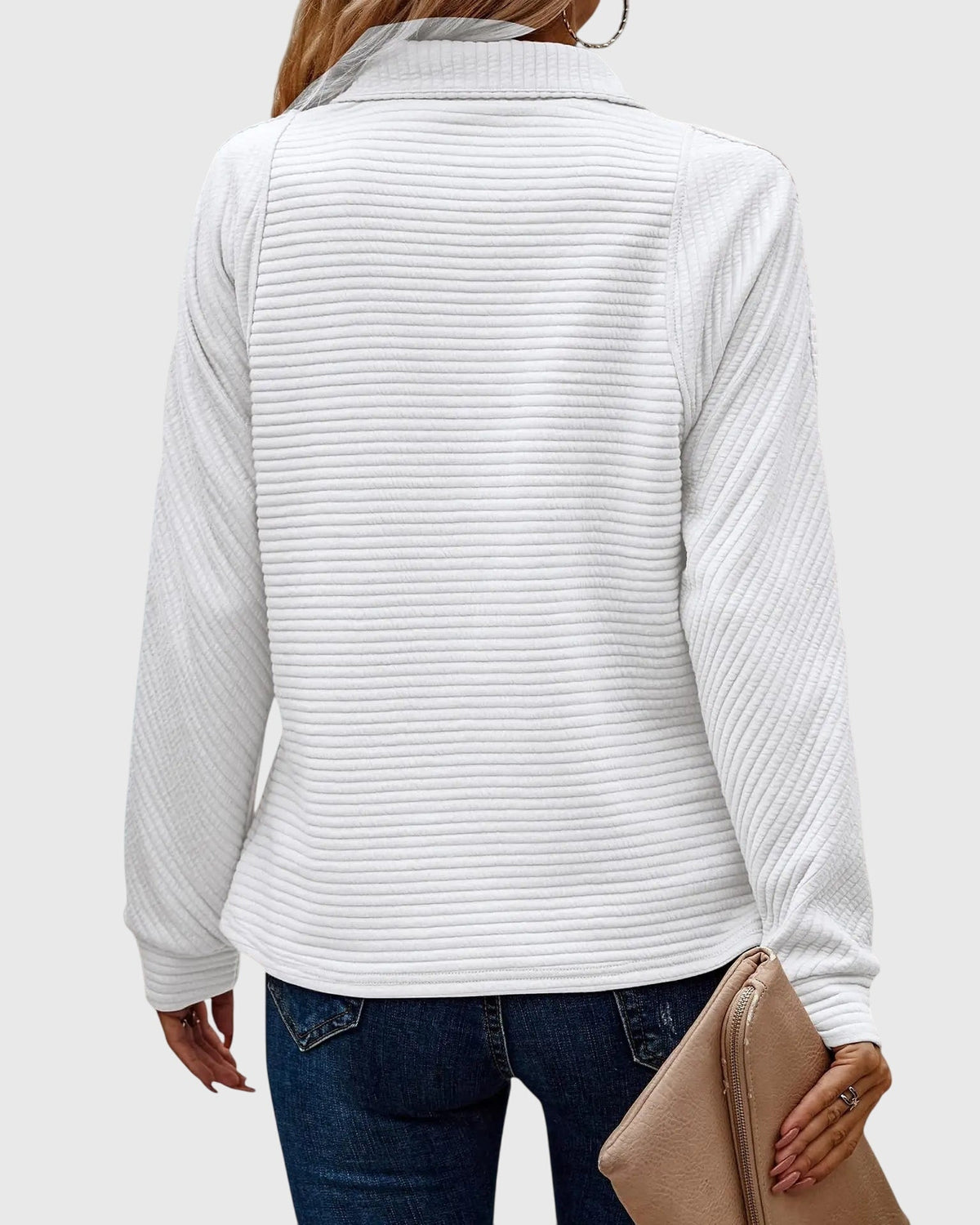 Women's Sweater with V-Neck and Zip Closure | Size S-2XL | Pink, White, Grey, Black, Maroon, Dark Blue