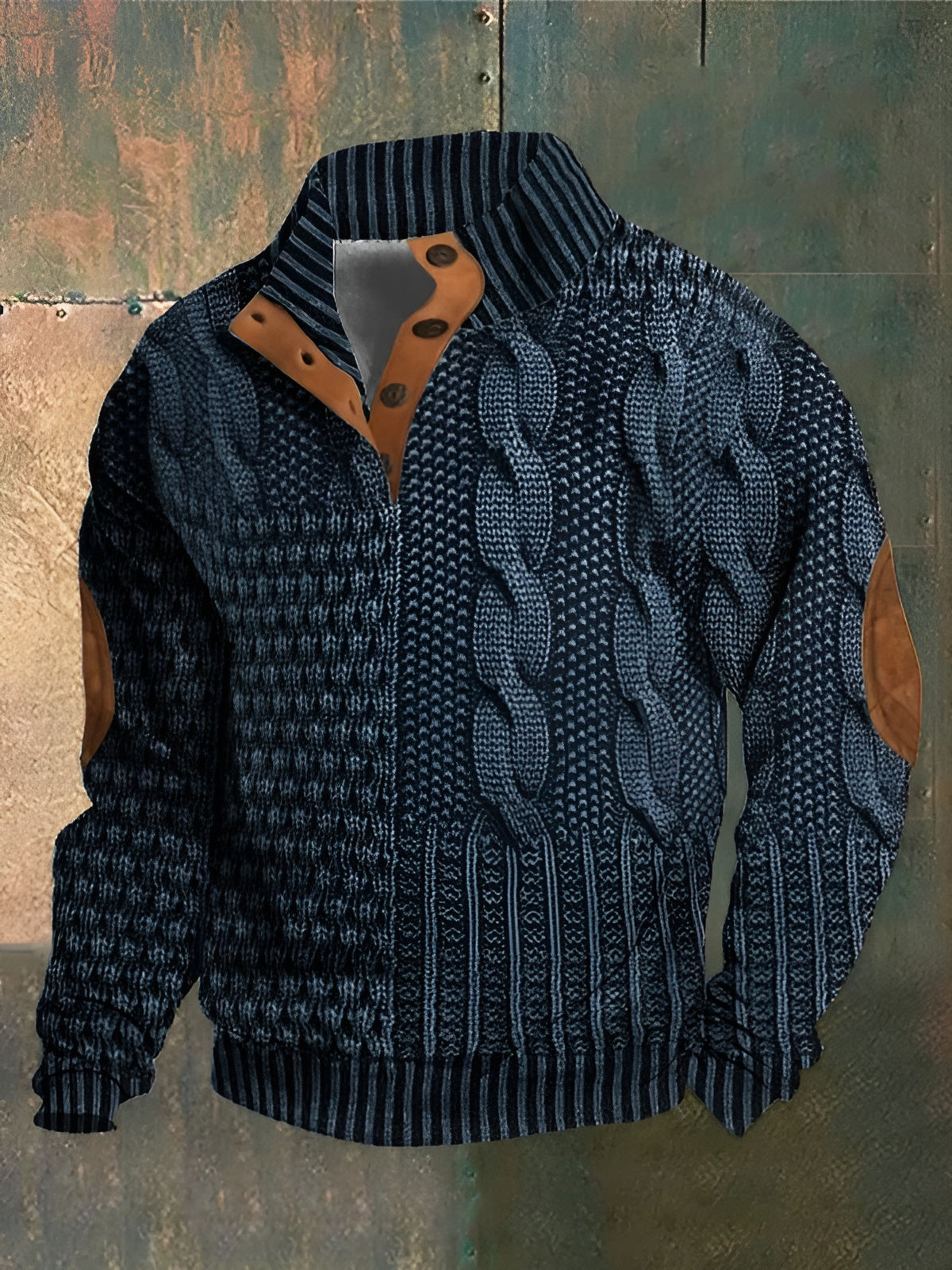 Men's Patterned Knit Sweater, Mock Neck, Long Sleeves
