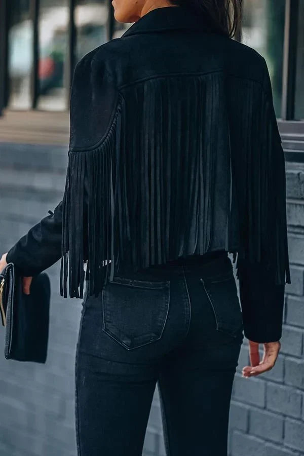 ALLIE | CROPPED FRINGE SUEDE-EFFECT JACKET