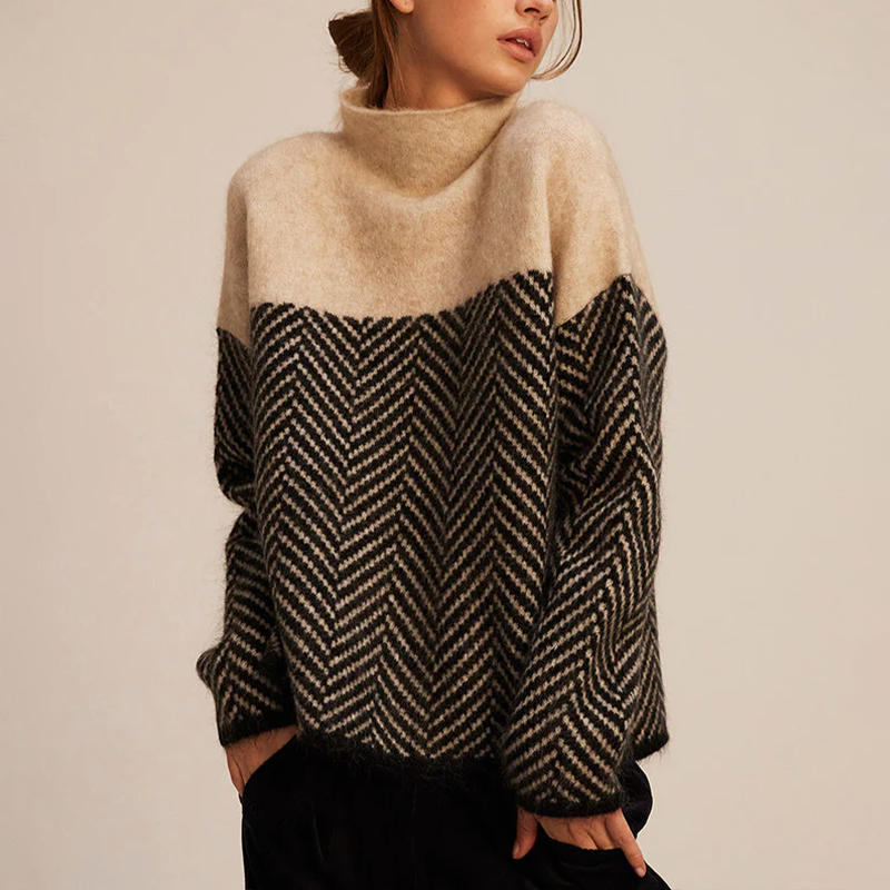 Women's High Neck Winter Sweater – Relaxed Long Sleeve Knit Sweater