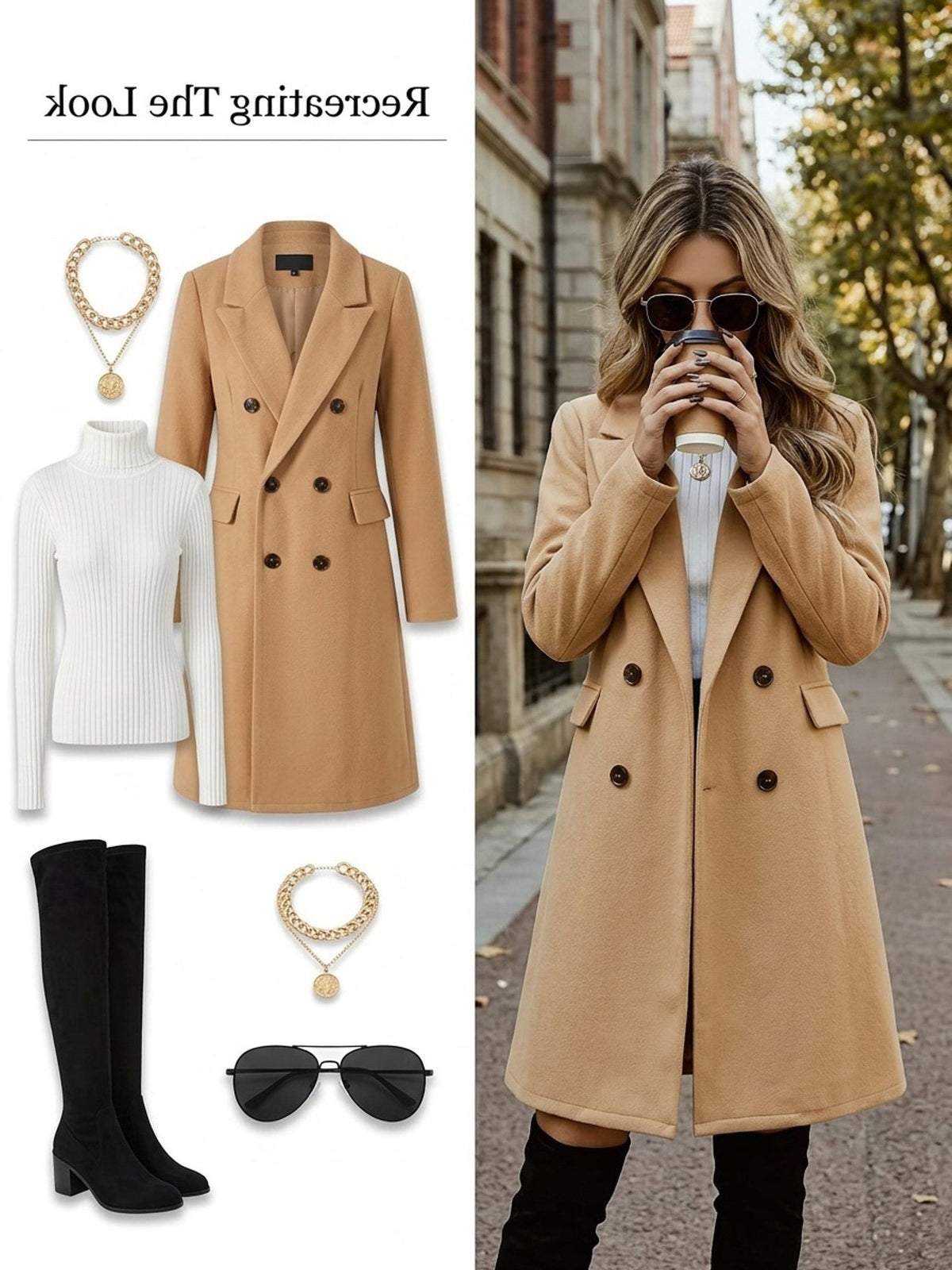 Daciana | Wool Double-Breasted Long Coat for Women
