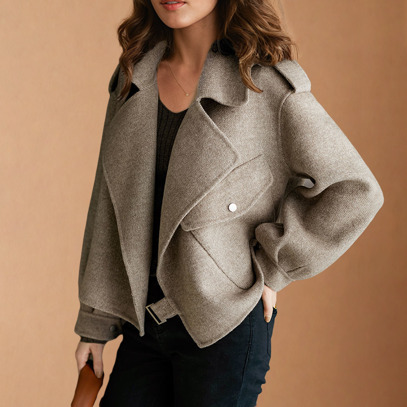 Women's Cropped Moto Jacket Oversized Collar Short