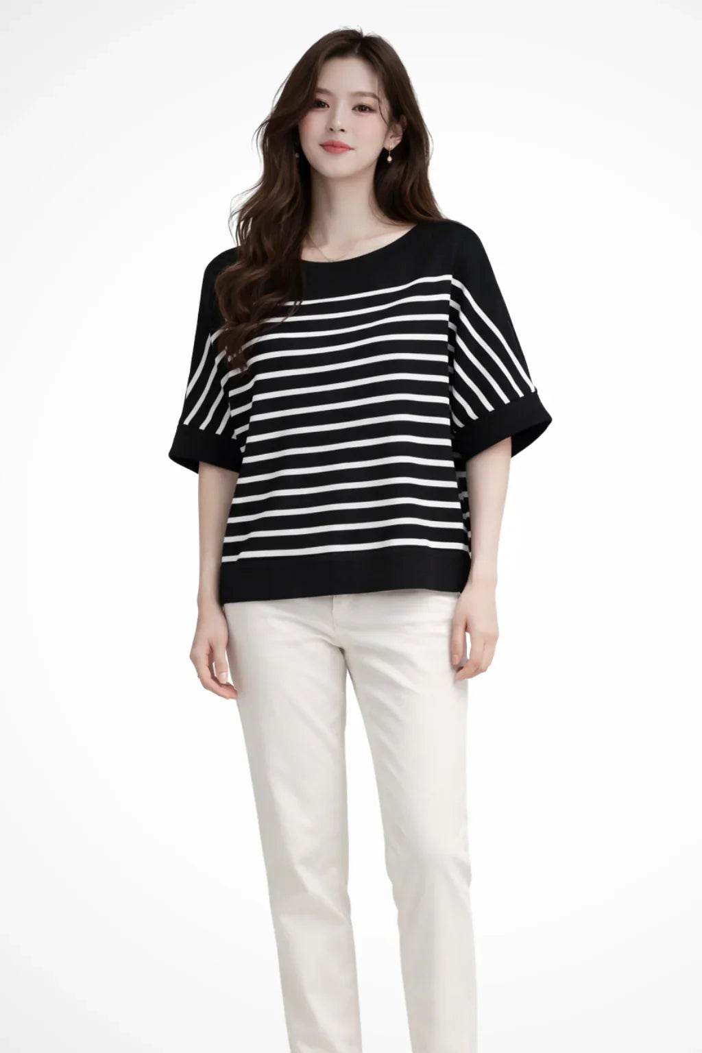 Daisy | Women's Summer Striped Boat Neck T-Shirt Blouse with Short Sleeves