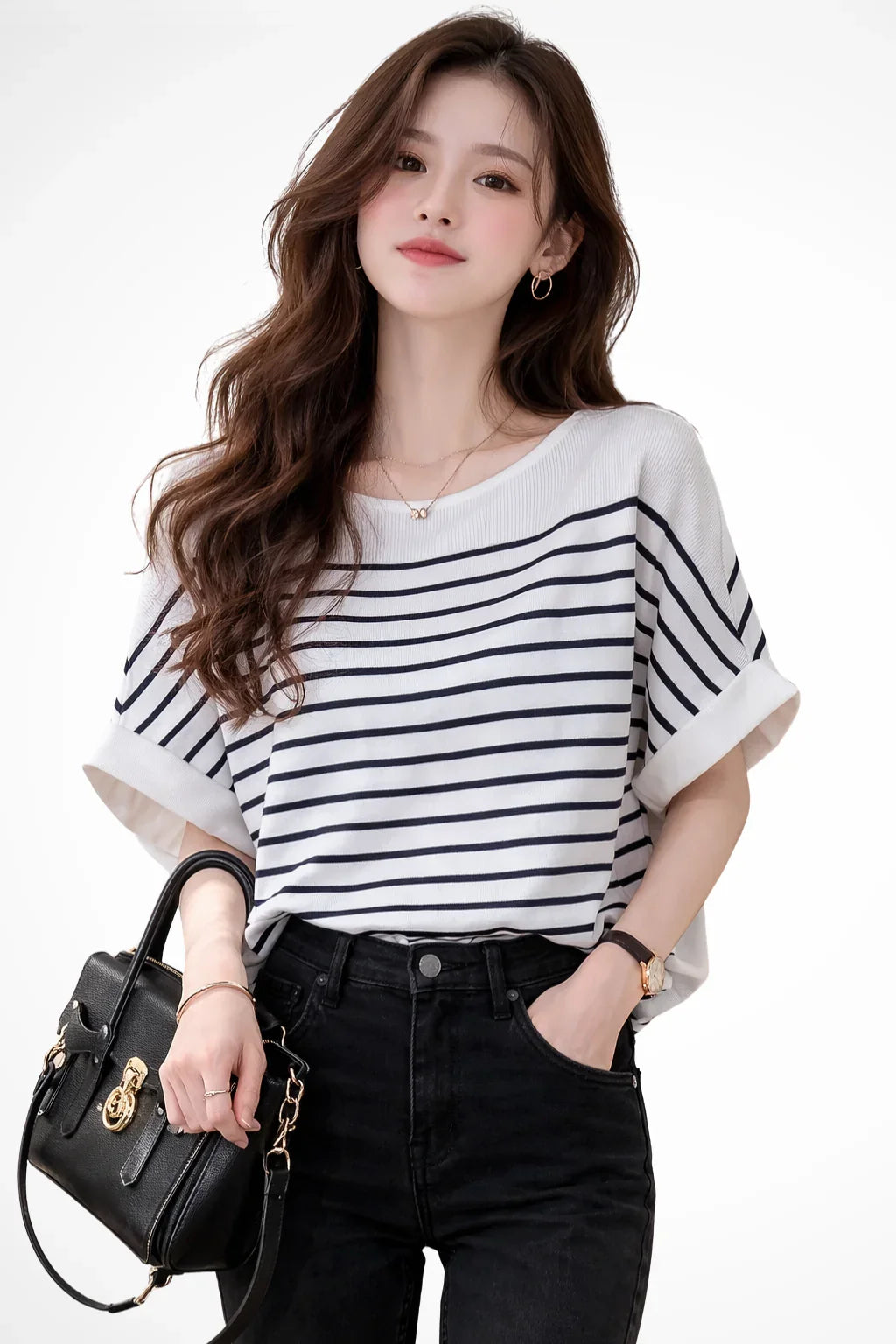 Daisy | Women's Summer Striped Boat Neck T-Shirt Blouse with Short Sleeves