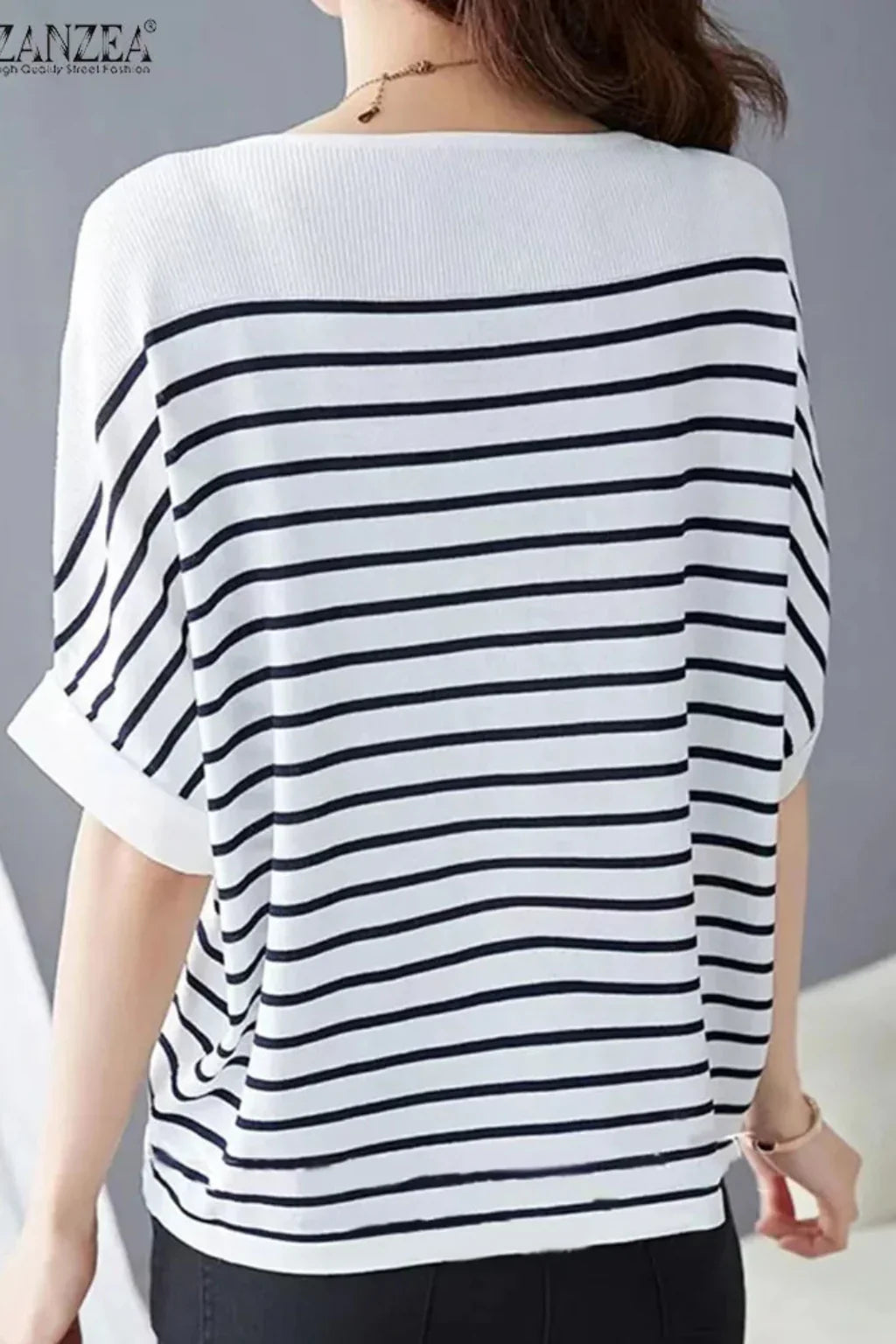 Daisy | Women's Summer Striped Boat Neck T-Shirt Blouse with Short Sleeves