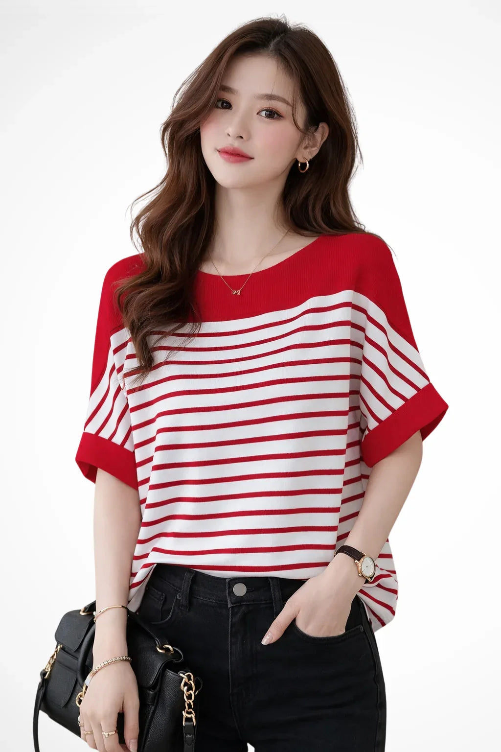 Daisy | Women's Summer Striped Boat Neck T-Shirt Blouse with Short Sleeves