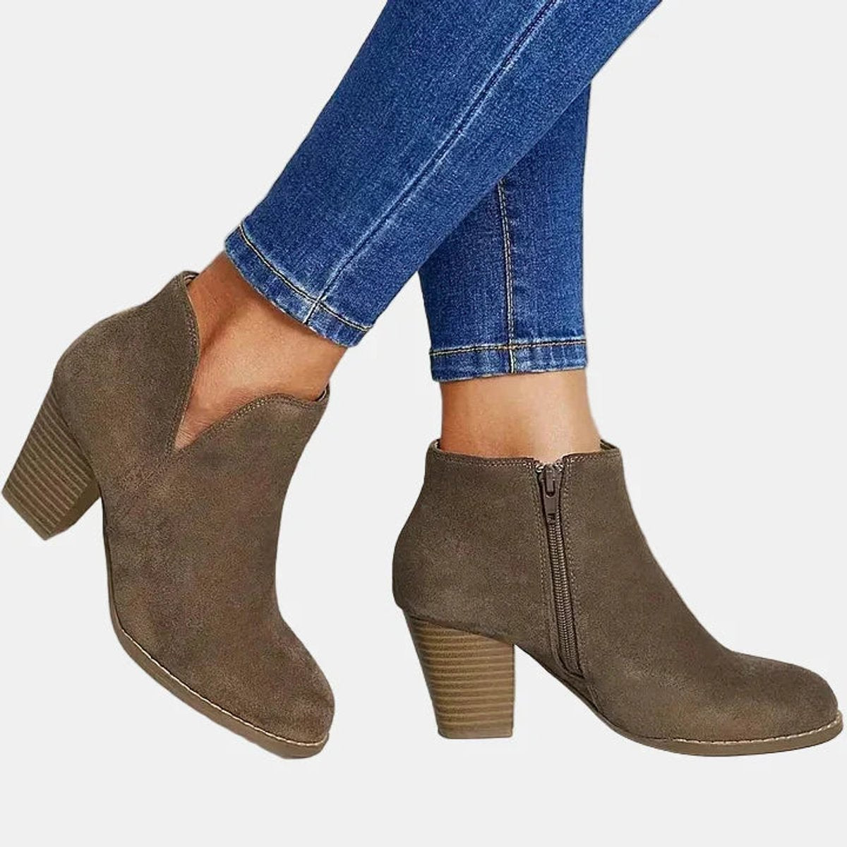 Women's Ankle Boots Block Heel Side Zip Closed Toe