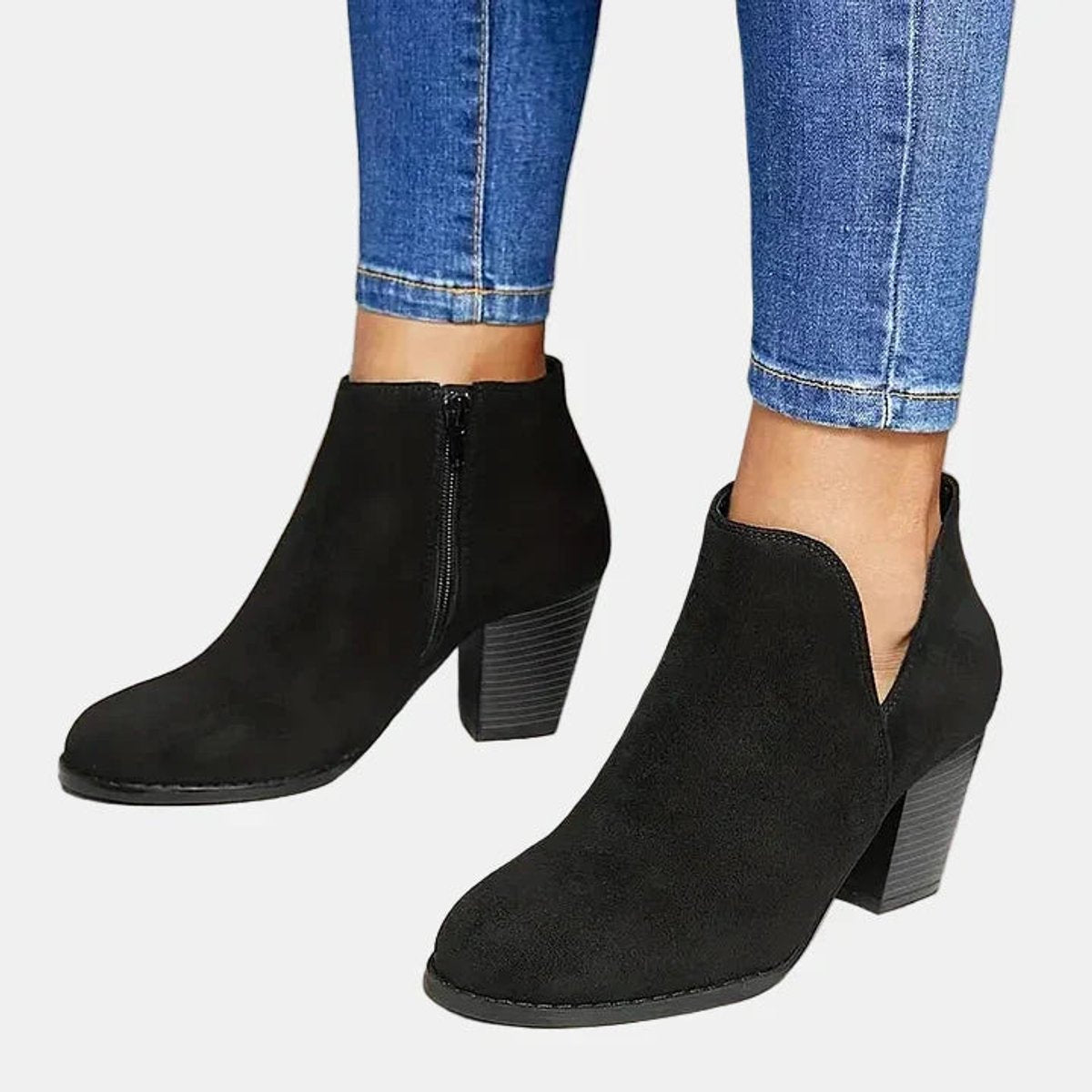 Women's Ankle Boots Block Heel Side Zip Closed Toe
