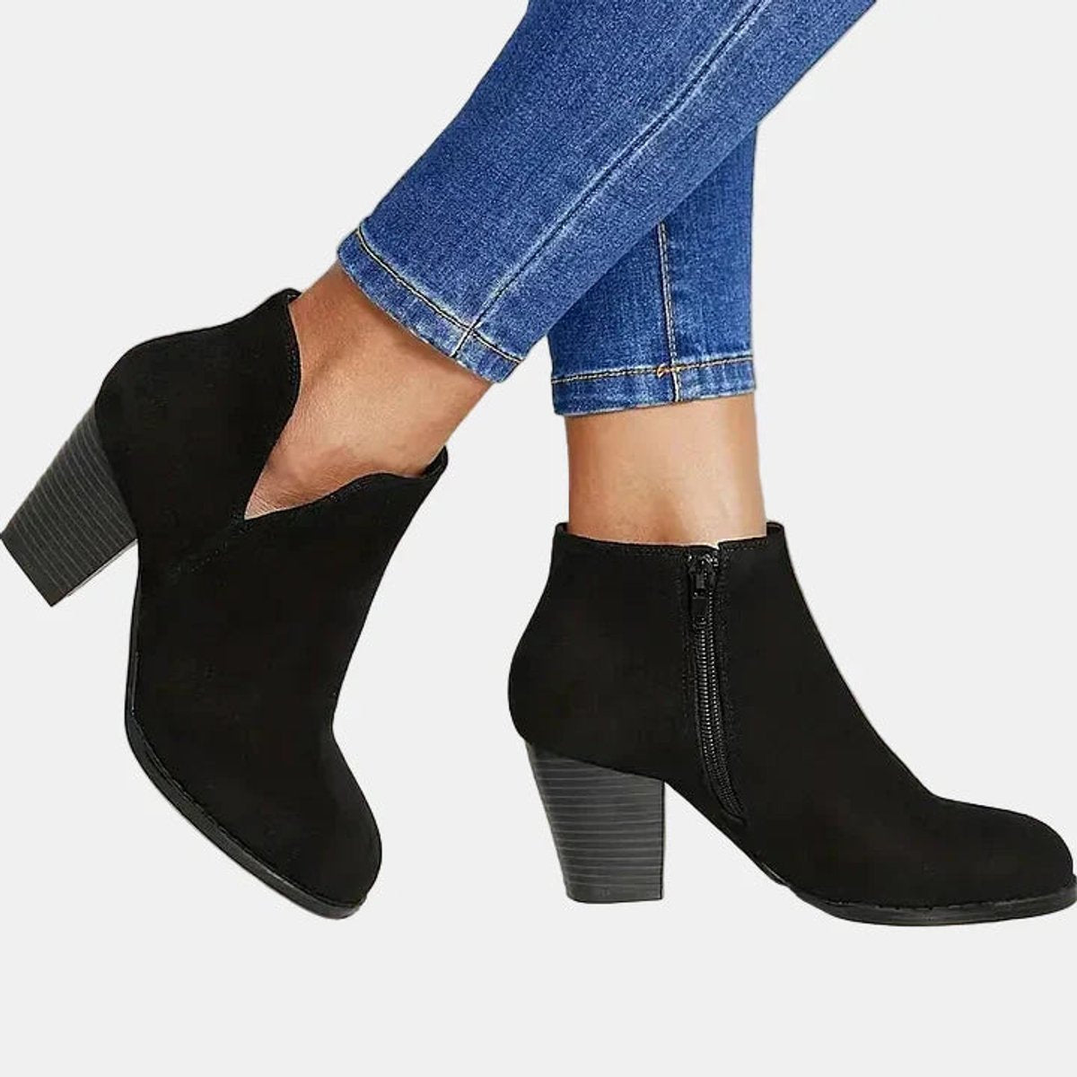 Women's Ankle Boots Block Heel Side Zip Closed Toe
