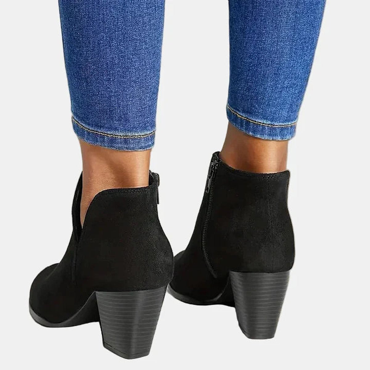 Women's Ankle Boots Block Heel Side Zip Closed Toe