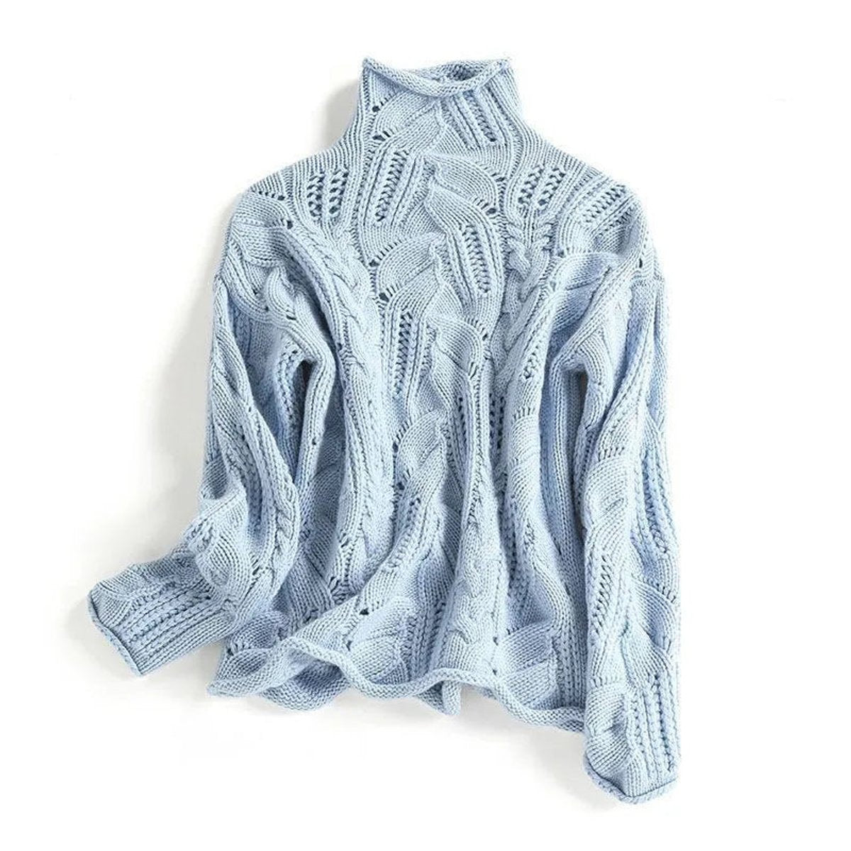 Women's Cable Knit Turtleneck Sweater with Loose Fit