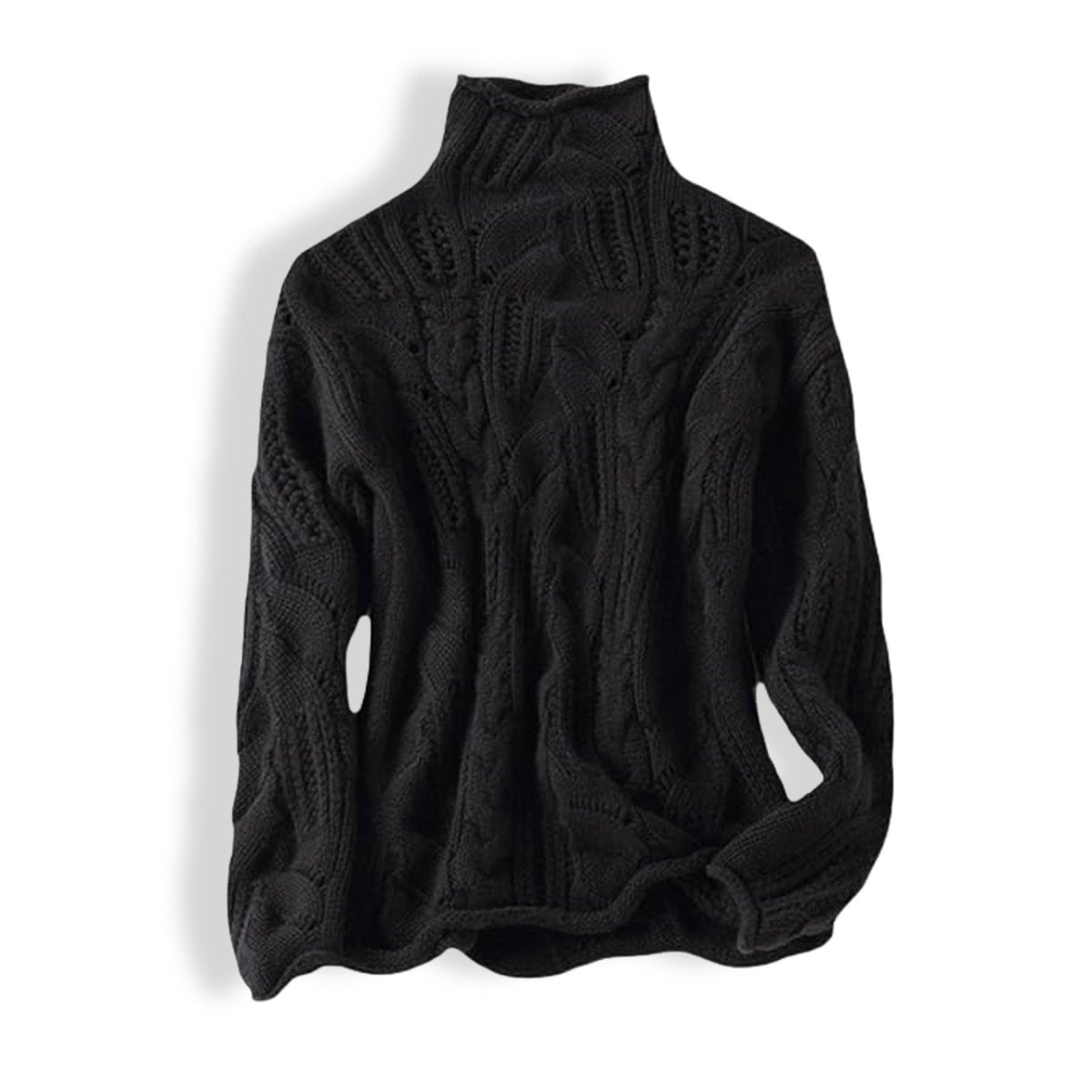 Women's Cable Knit Turtleneck Sweater with Loose Fit