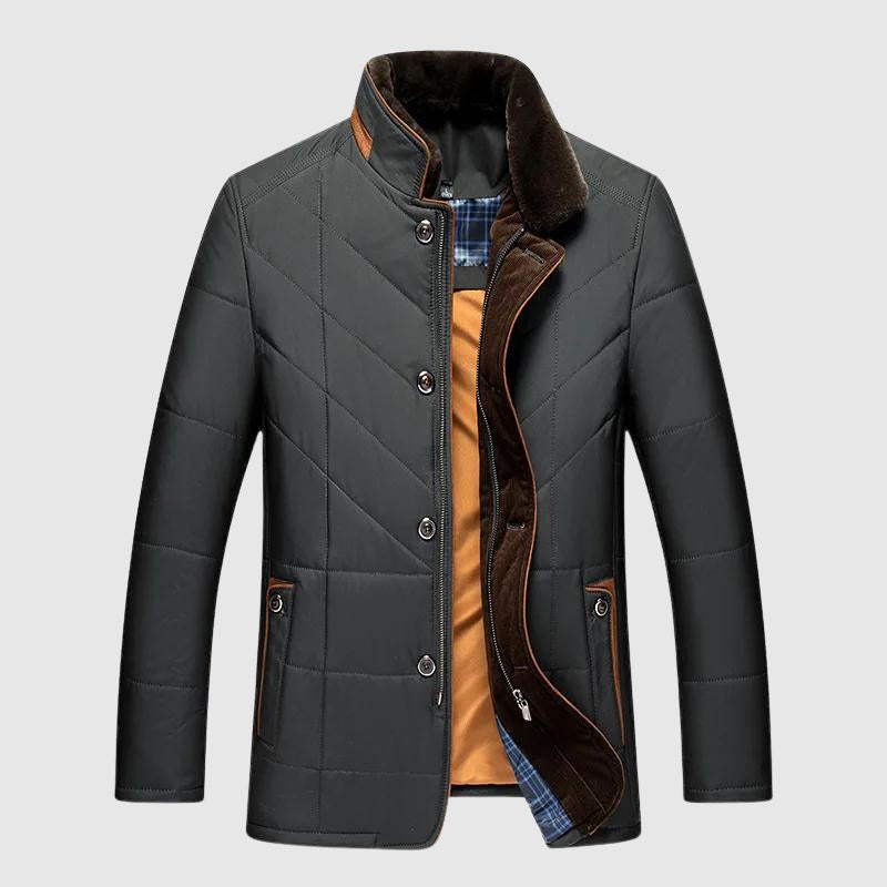 Damian - Men's Quilted Puffer Jacket with Faux-Fur Collar