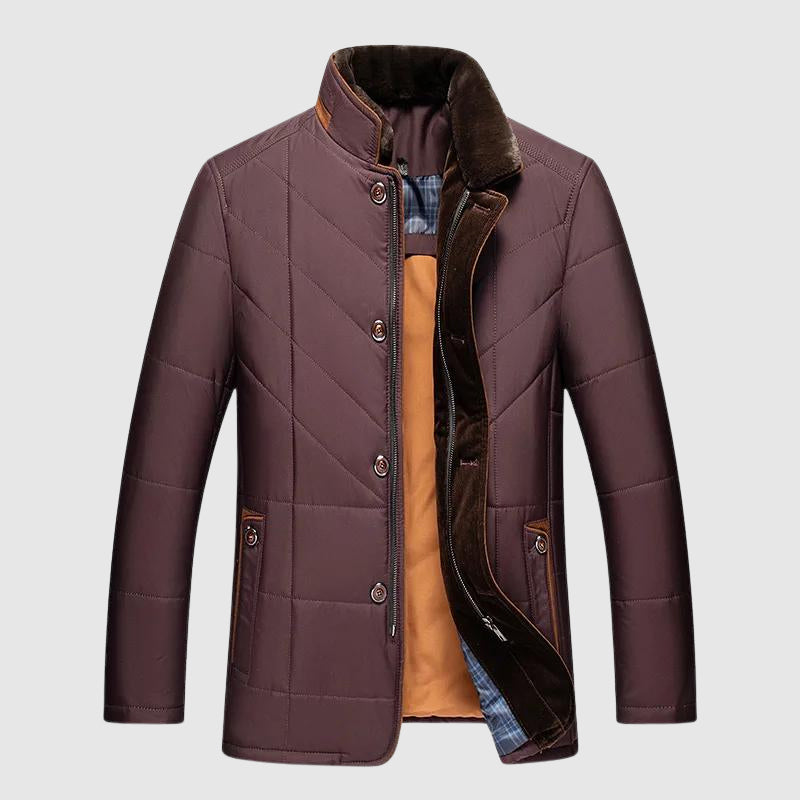 Damian - Men's Quilted Puffer Jacket with Faux-Fur Collar