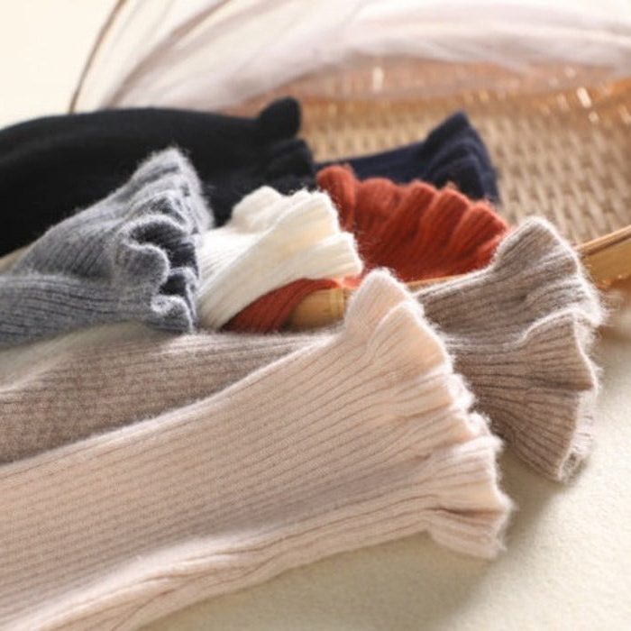 Darya | Cashmere Ribbed Knit Turtleneck with Ruffled Cuffs for Women