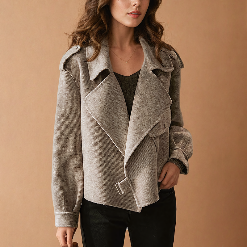 Women's Cropped Moto Jacket Oversized Collar Short