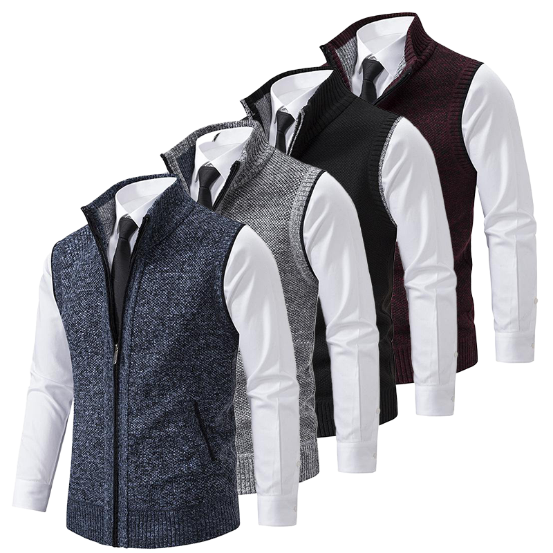 Men's Textured Fleece Vest, Mock Neck, Zip Front
