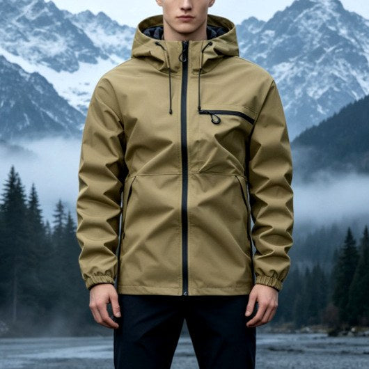 Dave - Men's Zip-Up Rain Jacket with Adjustable Hood