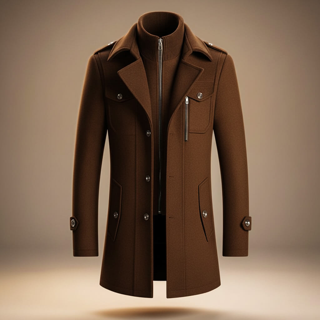 Marco | Mens Virgin Wool Blend Coat | Structured Collar, Chest Pocket, Warm yet Breathable | Brown, Navy and More XS-4XL