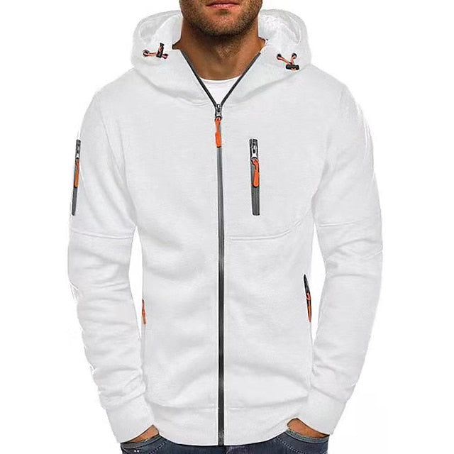 Men's Hooded Zip-Up Jacket, Long Sleeves, Chest Pocket