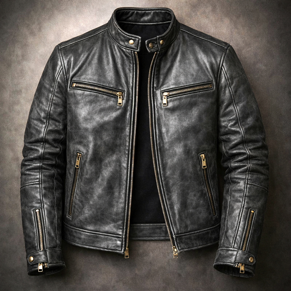 Deacon - Men's Vintage Leather Jacket with Chest Zip Pockets