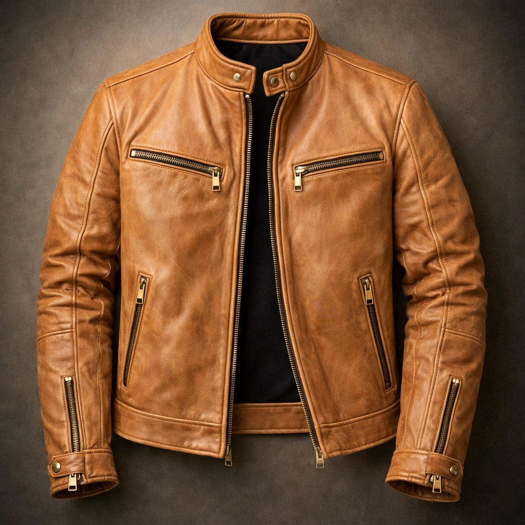 Deacon - Men's Vintage Leather Jacket with Chest Zip Pockets