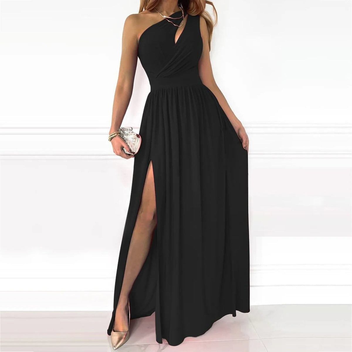 December | One-Shoulder Wrap Maxi Dress with Split for Women