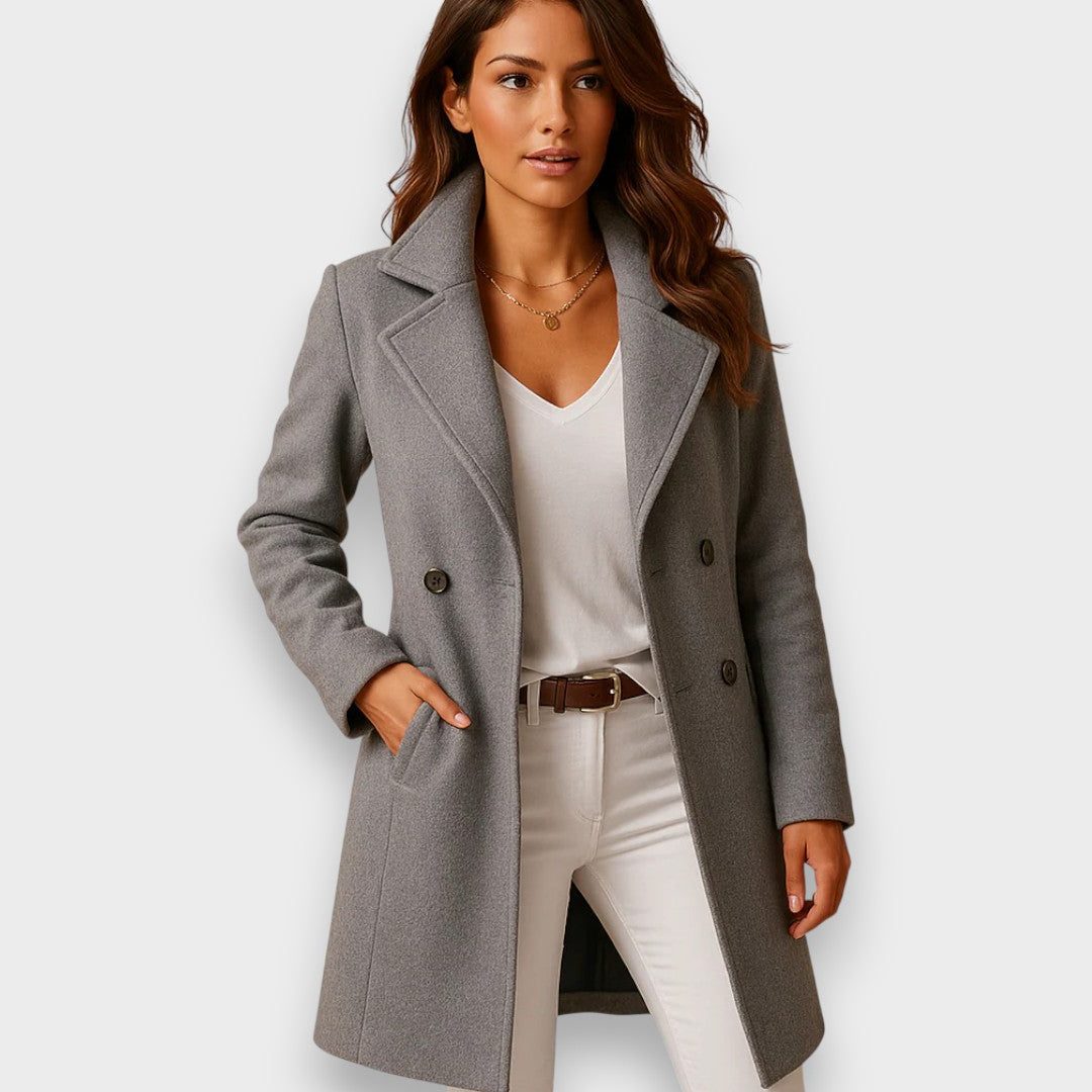 Delia | Long Wool Coat with Lapel Collar for Women