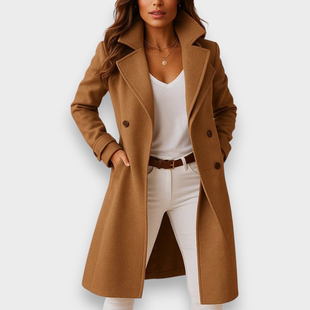 Delia | Long Wool Coat with Lapel Collar for Women