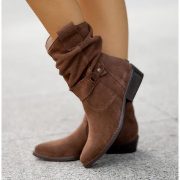 Agnese Buckled Slouch Suede Mid-Calf Boots