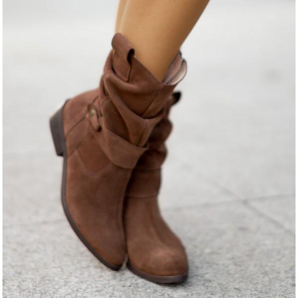 Agnese Buckled Slouch Suede Mid-Calf Boots