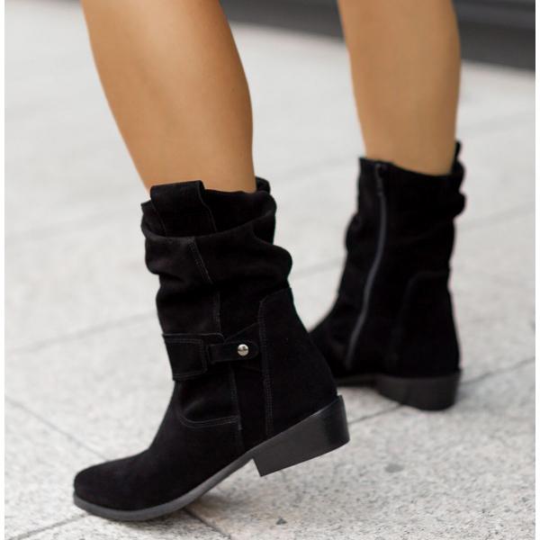 Agnese Buckled Slouch Suede Mid-Calf Boots