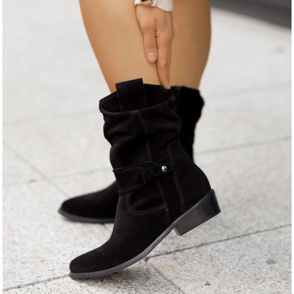Agnese Buckled Slouch Suede Mid-Calf Boots