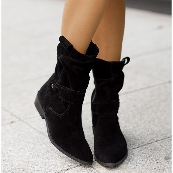 Agnese Buckled Slouch Suede Mid-Calf Boots