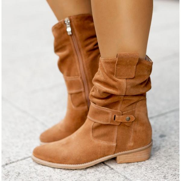 Agnese Buckled Slouch Suede Mid-Calf Boots