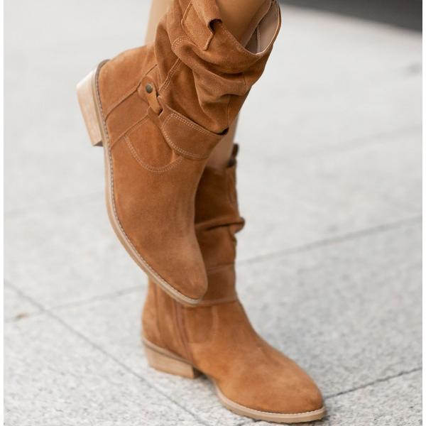 Agnese Buckled Slouch Suede Mid-Calf Boots