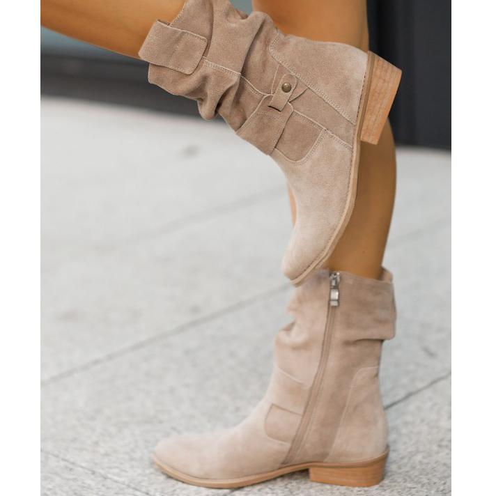 Agnese Buckled Slouch Suede Mid-Calf Boots