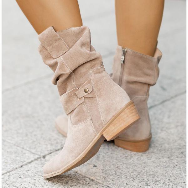 Agnese Buckled Slouch Suede Mid-Calf Boots