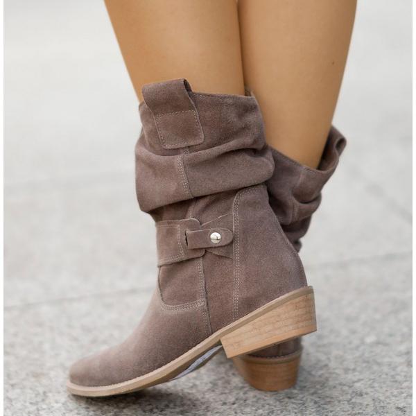 Agnese Buckled Slouch Suede Mid-Calf Boots