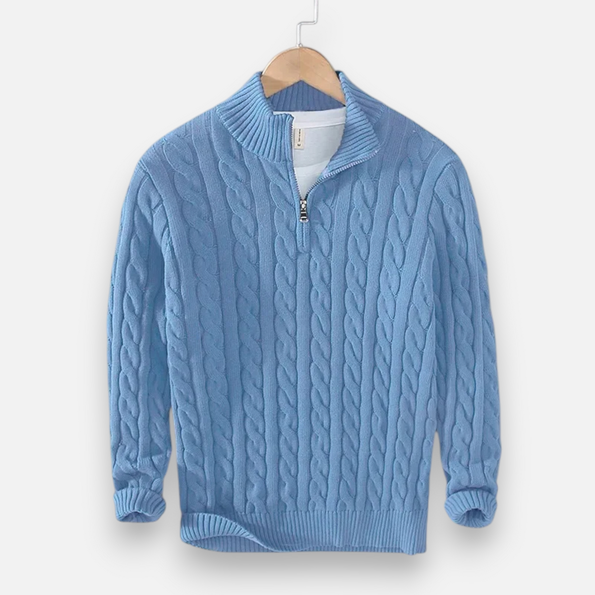 Men's Cable Knit Quarter-Zip Mock Neck Sweater