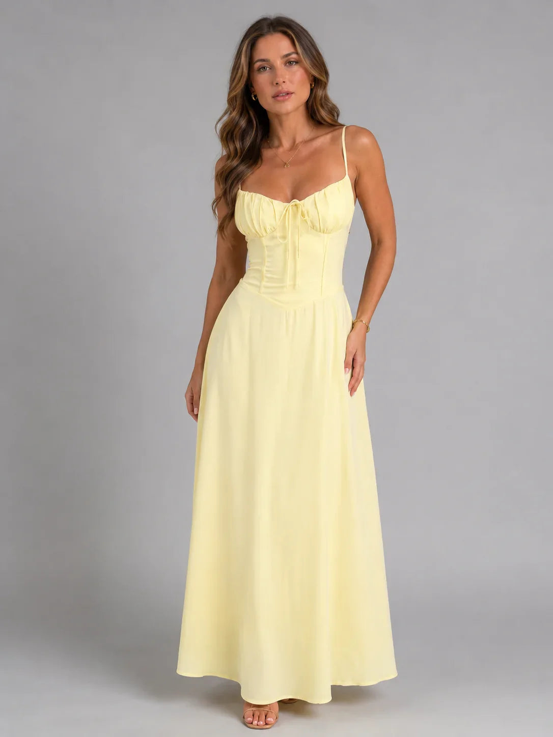 Denise | Square Neck Spaghetti Strap Summer Holiday Maxi Dress with Tie Waist